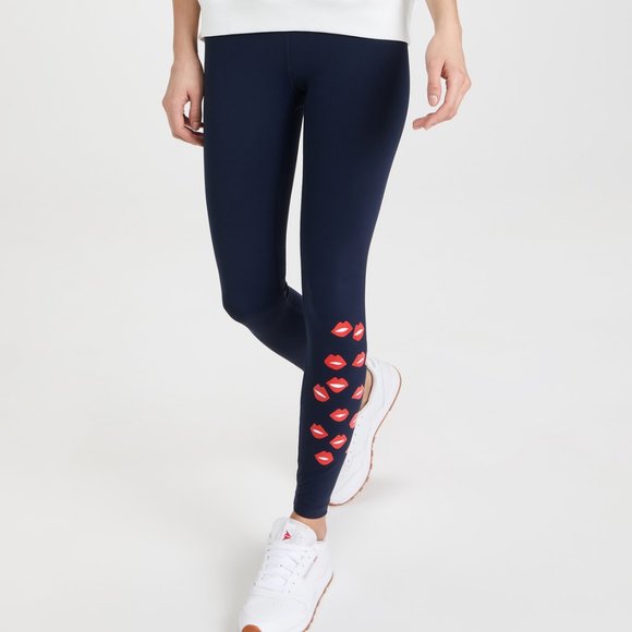 EUC Tory Sport Navy Blue High-Rise Sculpt Lips Graphic Leggings - Picture 1 of 11